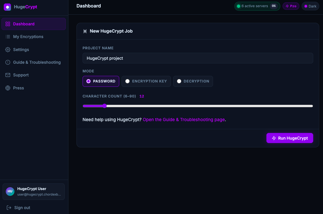Step 1: Type a project name in HugeCrypt