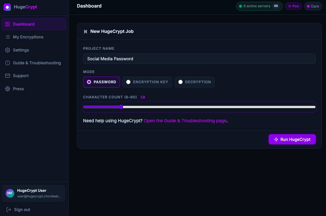 Step 4: Run HugeCrypt from the dashboard