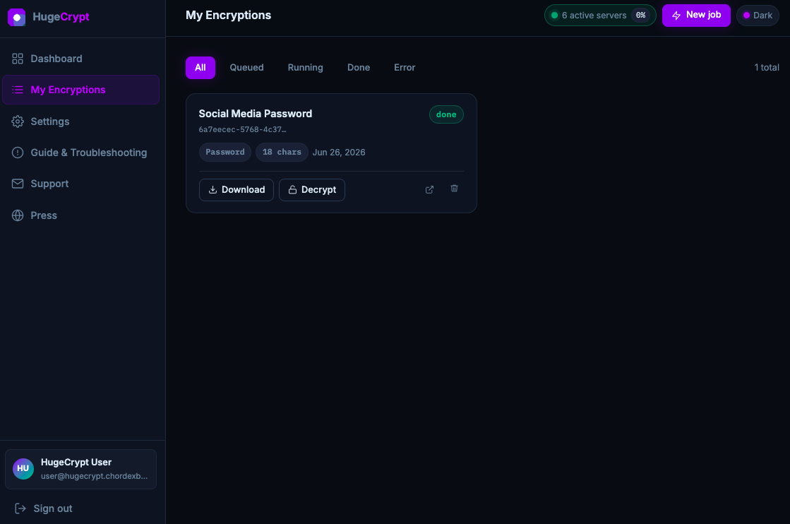 Step 8: My Encryptions record showing the Decrypt button